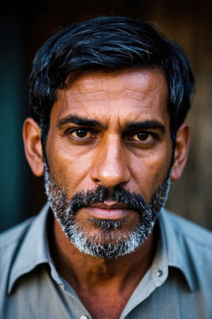 Close-up portrait of middle-aged man full of vicissitudesの素材