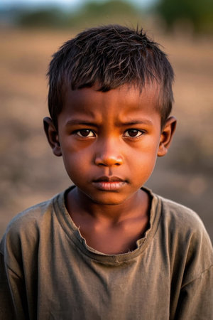 The country boy stared at the camera with a firm lookの素材