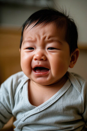 Close up photo of crying babyの素材