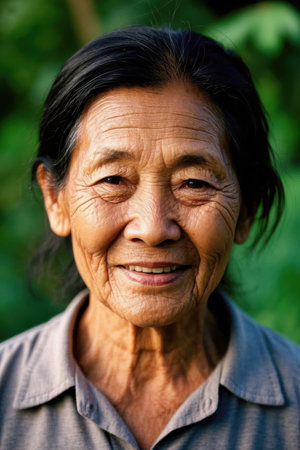 Portrait of a kindly elderly Asian womanの素材