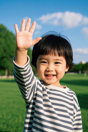 Cute Baby Park waves helloの素材