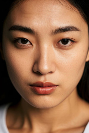 Close-up portrait of Asian woman's faceの素材