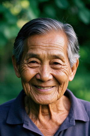 Portrait of an elderly man with a kind smileの素材