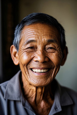 The kind old man has a bright smile and is full of energyの素材