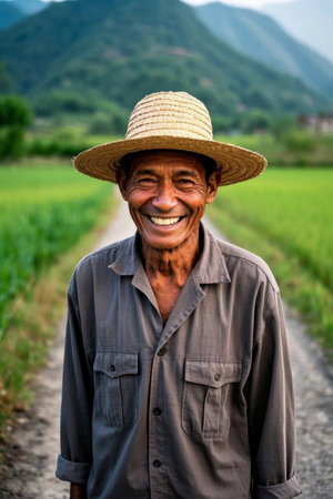 The smiling old man in the fieldsの素材