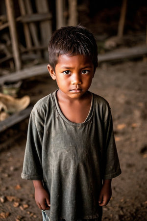 Children in poor areas have melancholic eyesの素材