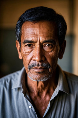 Portrait of a weathered elderly manの素材
