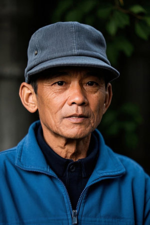 Portrait of an older man in a blue jacketの素材