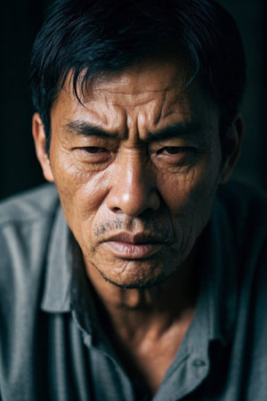Portrait of an elderly man with melancholy eyesの素材