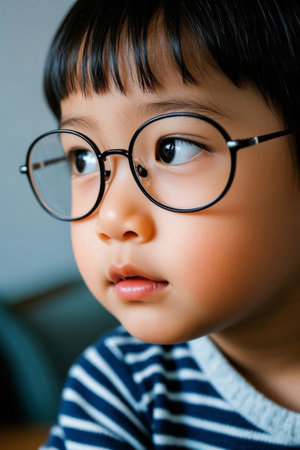 Close-up of the little girl with glassesの素材
