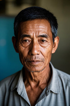 Portrait of a weathered elderly manの素材