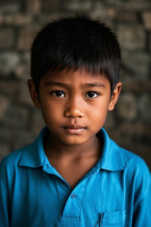 Portrait of an Asian boy with clear eyesの素材