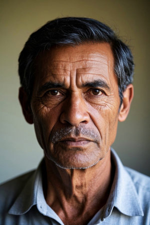 An elderly man gazes into the cameraの素材