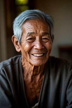 Portrait of a kind and happy old manの素材