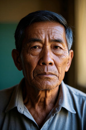 Portrait of a weathered elderly manの素材