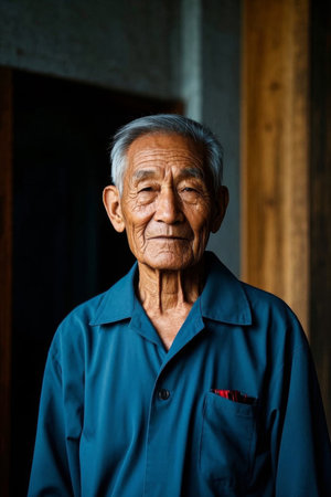 Portrait of an elderly man with a kind smileの素材