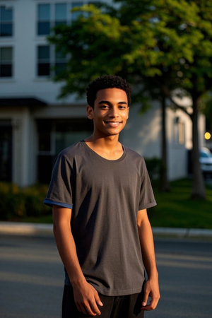 Young man smiling in the sunの素材