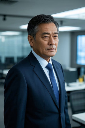 Mid-aged men's business suit in a freehand styleの素材