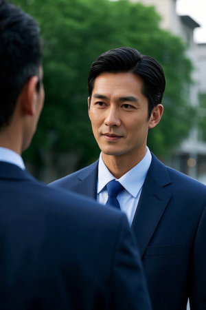 Outdoor conversation scenes for business peopleの素材