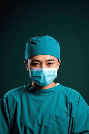 Young doctor wearing mask is seriousの素材