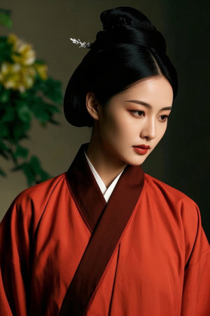A profile photo of a classical woman in redの素材