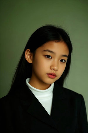 Girl in black blazer staring aheadの素材