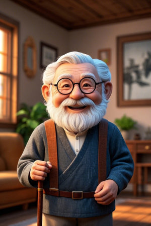 Kind old man warms home sceneの素材