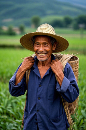 The smiling old man in the fieldsの素材