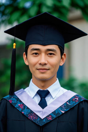 Graduates smile brightly in their academic gownsの素材