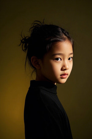 The girl stared sideways with deep eyesの素材