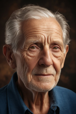 The face of a weathered old man, the light of wisdom accumulated over timeの素材