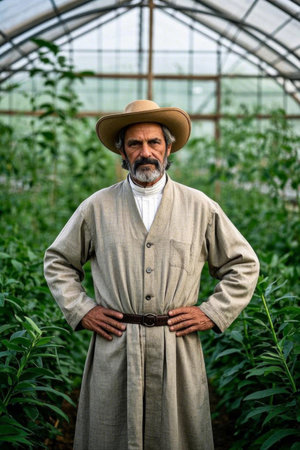 Smart farmer in the greenhouse, idyllic agricultural lifeの素材