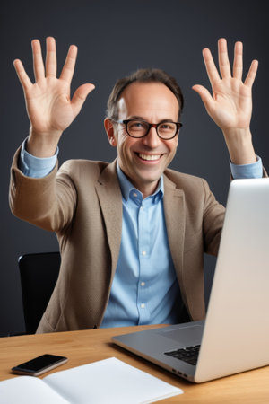 Moments of joy for workplace elites, moments of celebration for successful peopleの素材