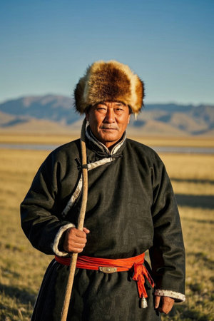 The resolute face of grassland herders, the grassland life of Mongolian menの素材