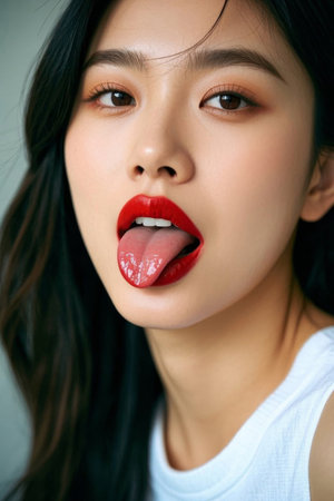 Sexy girl with red lips seduction, sexy code on the tip of the tongueの素材