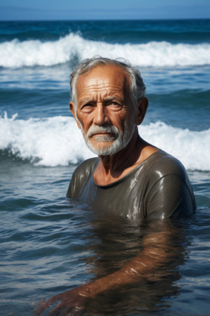 The wise man in the waves, the contemplation of the old man by the seaの素材