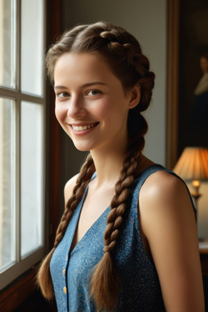 The quiet time of the braided girl, the braided girl in the sunの素材