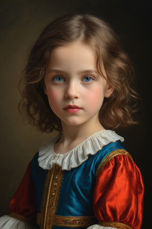 Oil painting style girl portrait, vintage style little girl eleganceの素材