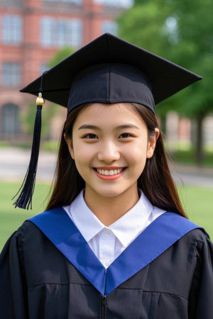 The youthful smile of graduation season, the bright future under the bachelor's uniformの素材