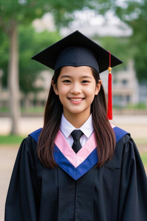 The youthful smile of graduation season, the bright future under the bachelor's uniformの素材