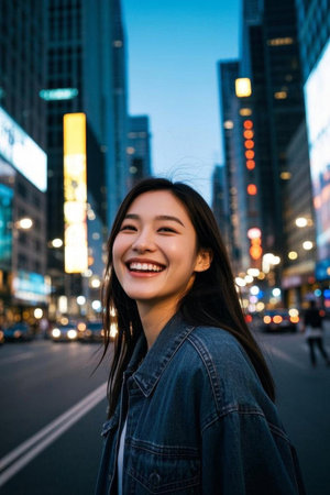 The confident smiles of urban beauties and the youthful energy of street fashionの素材