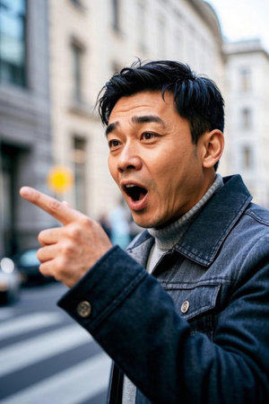 Surprised urban explorer, captured in moments of street wonderの素材