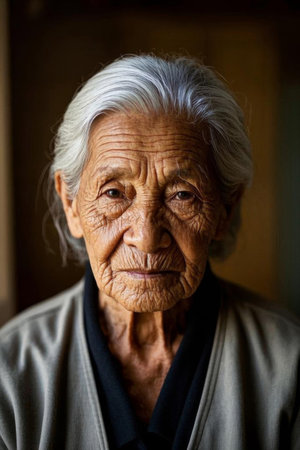 The light of wisdom accumulated over time, the face weathered by vicissitudes of lifeの素材