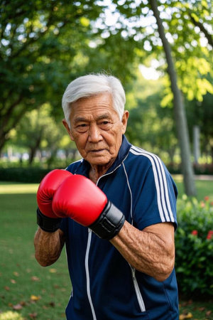The style of a silver-age boxer, the immortal boxing spirit in the parkの素材