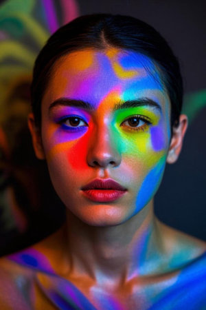 Colorful face art, face painting with light and shadowの素材