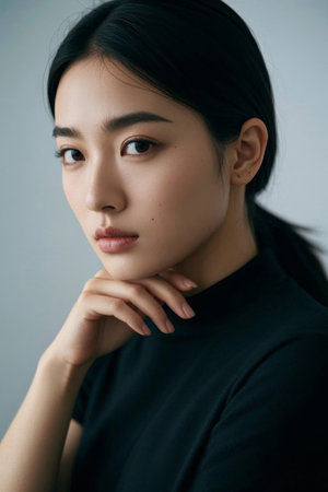 Elegant profile of oriental women, fashionable portraits in simple styleの素材