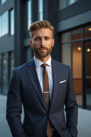 The confident demeanor of an urban elite and the professional image of a business manの素材