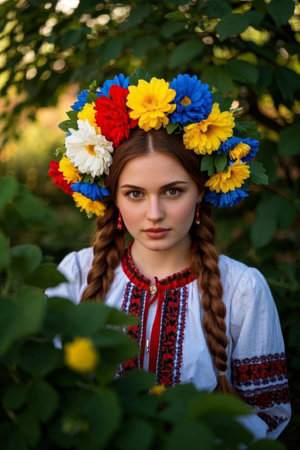 The quiet beauty of the girl in the wreath, the portrait of the wind loverの素材