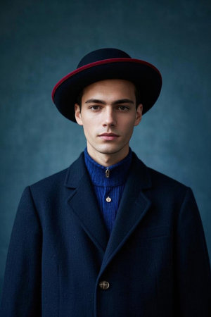 Fashion interpretation of vintage gentleman, elegant man with deep eyesの素材