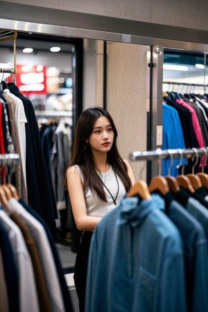 Fashion outfits for urban beauties, shopping time in clothing storesの素材